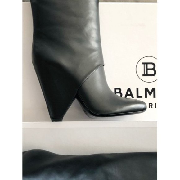 BALMAIN Black Smooth Leather Rea Boots Size EU:39.5 - Picture 4 of 12
